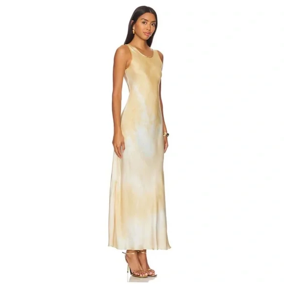 A.L.C Amana Blue Tan Satin Maxi Dress - Picture 4 of 15